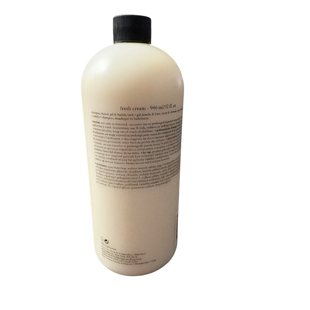 Philosophy Fresh Cream Shampoo Shower Gel Bubble Bath 32 fl oz Pump Included - Picture 2 of 3